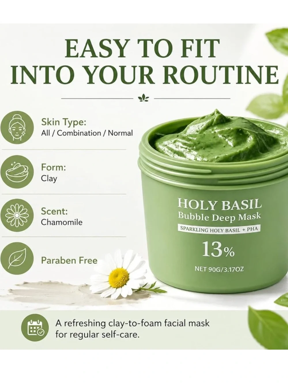 Vareline Sparkling Holy Basil Bubble Deep Mask Green 3.17oz Clay-to-Foam NEW